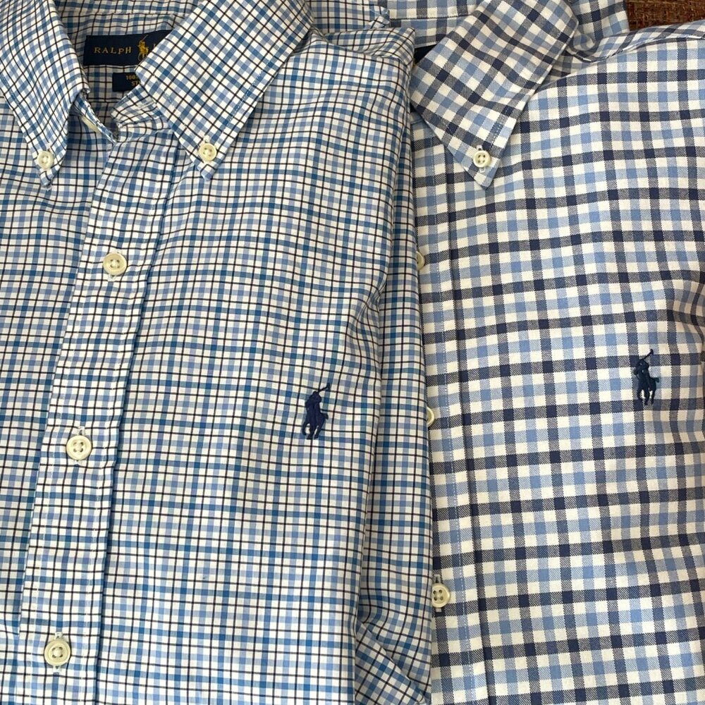 Men's Ralph Lauren 2 Button Down Dress Shirts Plaid Size Small